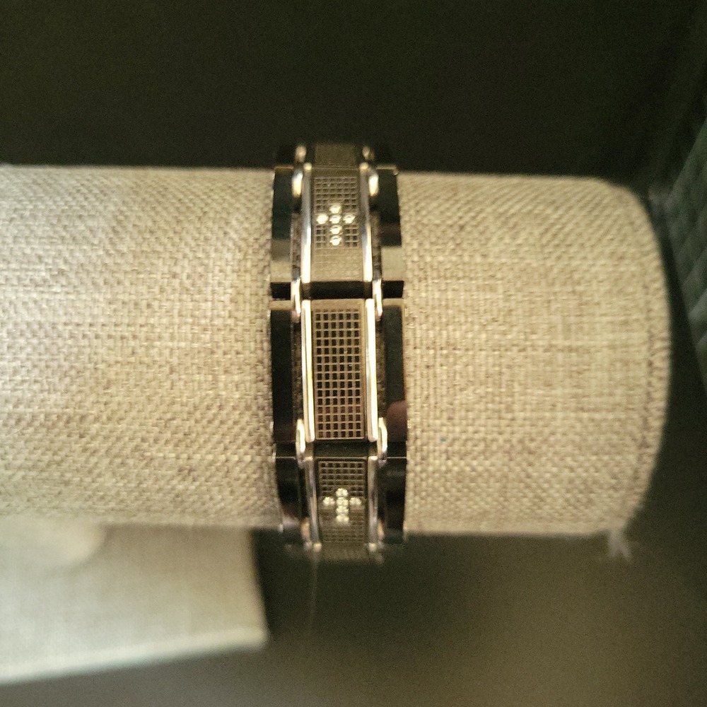 Mens Black Stainless Steel Cross Link Bracelet 8.5 Inch Goth